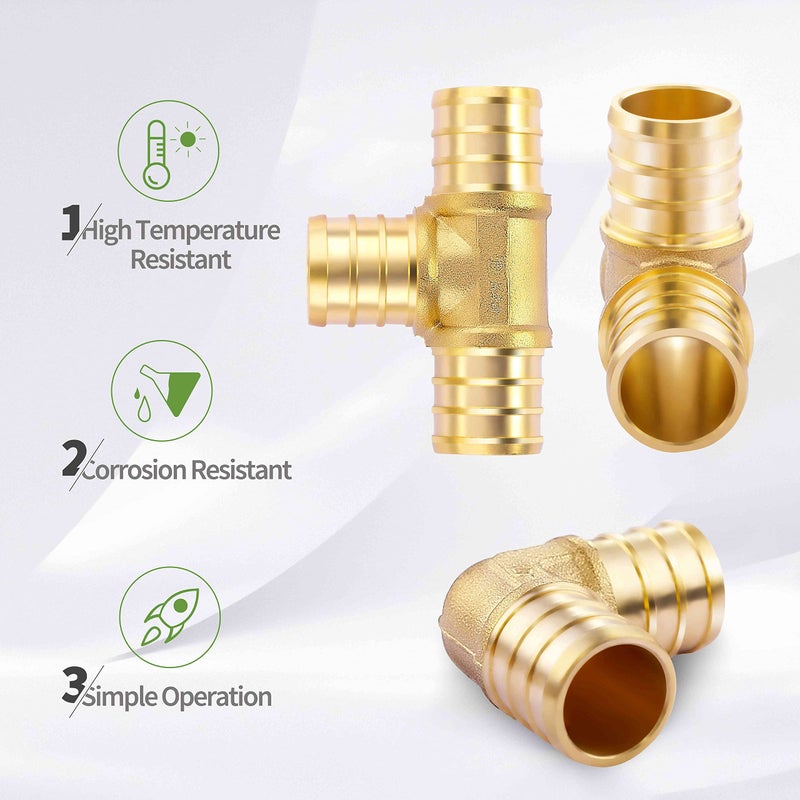 Litorange 1/2 inch T PEX Tee & 90 Degree Elbow & Straight Coupling 1/2" (pack of 12) Lead-Free Brass Barb Crimp Pipe Fitting/Fittings - Image 2